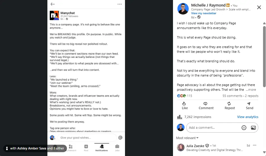 Manychat LI post image with Michelle J Raymond LinkedIn expert